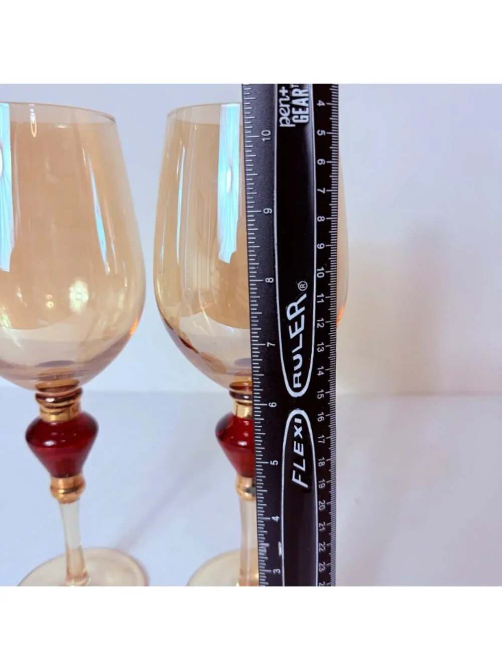Pier 1 Amber Wine Glasses Set of 2 VTG Elegant Holiday Goblets Bar Cart Decor